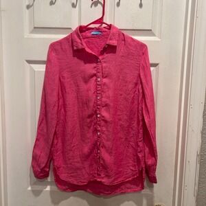 J McLaughlin Pink Linen Long Sleeve Button Up Shirt Women's Size Small